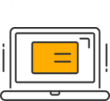 Simple illustration of an open laptop with a yellow dialog box containing two horizontal lines on its screen, representing a luggage storage message or notification. The background is plain white.